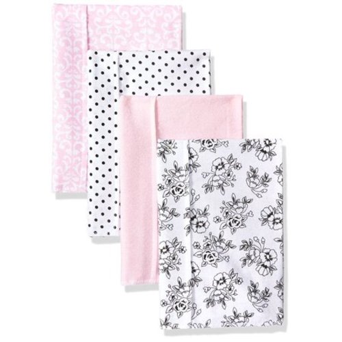 Hudson Baby Baby Flannel Burp Cloths, black/pink floral, One Size, 4 flannel burp cloths By Hudson-Baby