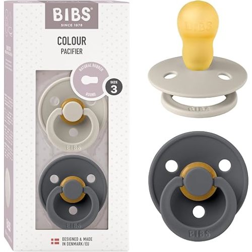 Bibs Colour Pacifier 2-Pack | BPA Free Soother, Round Nipple. Natural Rubber Latex,
