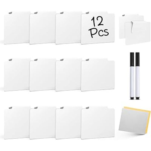 12 Pcs Basket Labels Clip on for Pantry Organization and Storage bin Labels with 2 Markers and 2 Wipe Cloths Reusable Chalk Basket Labels -White Bin Labels Clip on Chalkboard Basket Tags