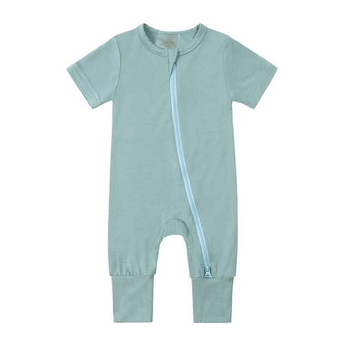 Ulitacool Romper For Boys O Neck Bodysuit Babys Footless Pajamas Zipper Short Sleeve Sleeper Jumpsuit Relax Fit Onesie Mint Green 0-3 Months