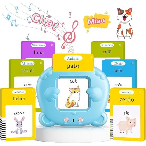 Spanish & English Talking Flash Cards for Toddler, Bilingual Flash Cards Learning Montessori Toys with 224 Sight Words, Speech Therapy Toys for Children Sensory Preschool Education