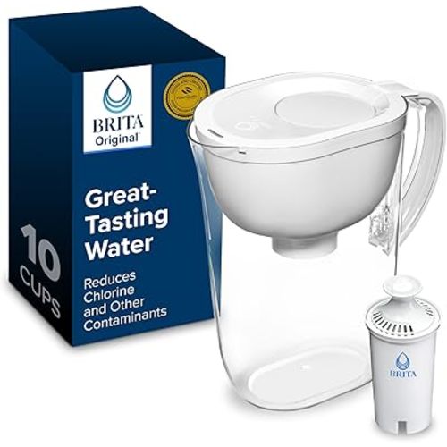 Brita Large Water Filter Pitcher for Tap and Drinking Water, Includes 1 Standard Filter, BPA-Free, Lasts Two Months, 10-Cup Capacity, Bright White