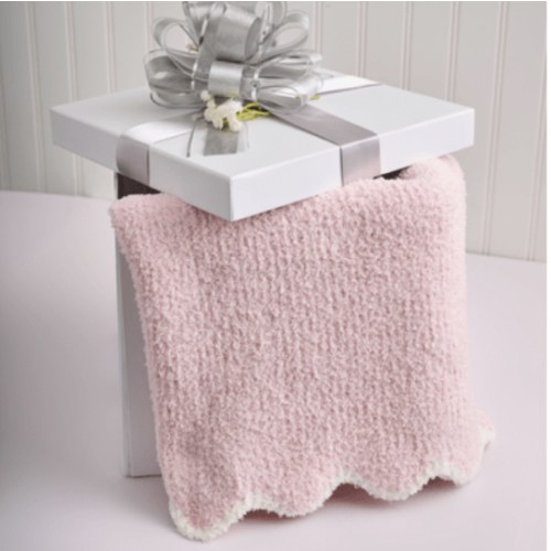 Pink Scallop Chenille Blanket - Cozy Knit Design | Mud Pie