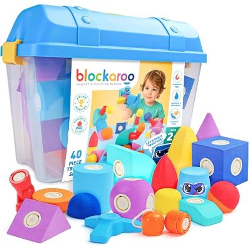 Blockaroo Magnetic Foam Building Blocks 40-Piece Set with Storage Chest