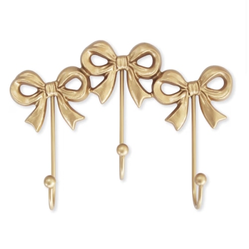 Small Bow Wall Hook,Gold Wall Mounted Functional Hooks,Antique Gold Cast Iron Hook for Coats,Bags, Bath Towels,Room Decorations,Girls Room,Bathroom,Office(Three-Bows Hooks:8.27x5.59 inches)