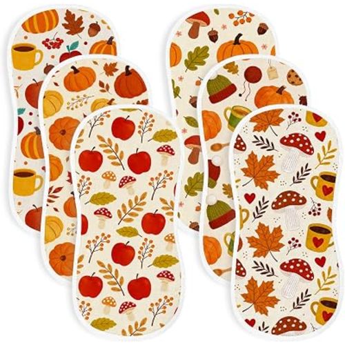 6pcs Fall Burp Cloths for Baby Boys Girls Parent with Autumn Maple Leaves Halloween Pumpkin Apple Mushroom 20×10in Absorbent Burp Rags for Newborn Spit Up,Gender Neutral Thanksgiving Baby Shower