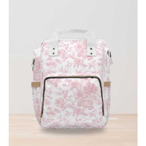 Pink Diaper Bag Tote Gift for Baby Shower Coquette Diaper Bag Backpack Toile Diaper Bag Gift for New Mom Pregnancy Gift Toile Backpack
