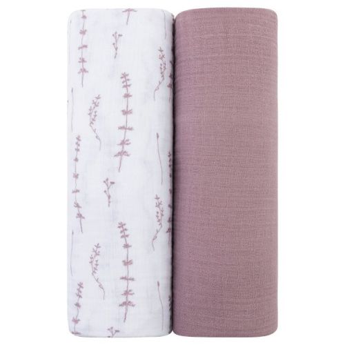 Ely's & Co. Cotton Muslin Swaddle Blanket Lavender Leaf and Solid Lavender 2 Pack