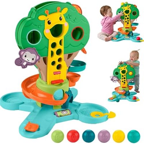 Fisher-Price Baby Toy Sit-to-Stand Jungle Tree, Musical Ball Drop Play Center & 6 Balls, Infant to Toddler Play Ages 6+ Months
