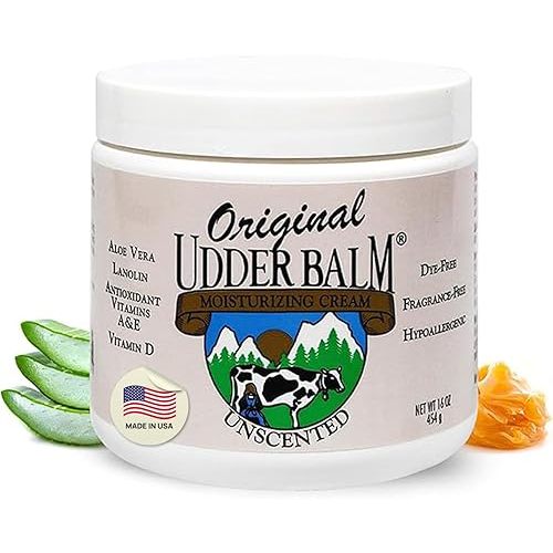 Original Udder Balm Unscented Jar - Made in USA - Hypoallergenic, Dry Skin Relief for Hands, Feet & Face, Moisturizer for Sensitive, Cracked Dry Skin, 16 Fl Oz