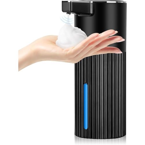 Automatic Soap Dispenser Foaming Touchless: 14oz Plastic - 4 Level Adjustable Wall Mount Foam Black Rechargeable Electric Auto Smart Soap Dispenser - Bathroom Kitchen Hand Dish Lotion