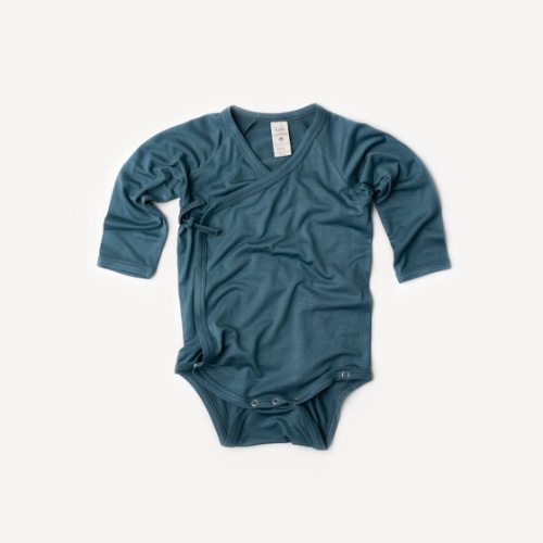 long sleeve kimono bodysuit | bamboo | stormy blue - kate quinn organics