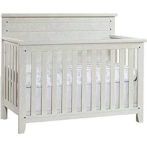 Soho Baby 49011480 Ellison Premium 4-in-1 Convertible Crib, Flat-Top Headboard, Wire Brush Rustic White Finish, GreenGuard Gold Certified