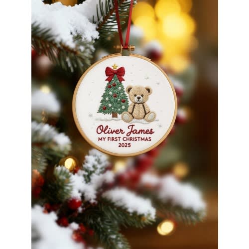 Custom Embroidered Baby Name Ornament, Monogrammed Baby First Christmas Keepsake, Nursery Holiday Decor, Newborn Gift For Christmas 2025