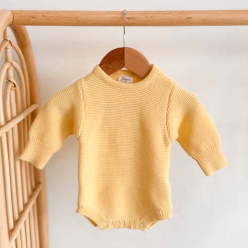 Long Sleeve Knit Romper - Lemon