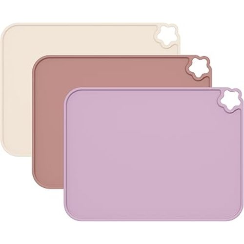 Cutebe Silicone Placemat for Toddles Kids Non-Slip Reusable Portable Kids Placemats for Dinning Table Heat Resistant Placemats, Baby Placemat Stain Resistant Silicone Mat for Dining Table 3 Pack
