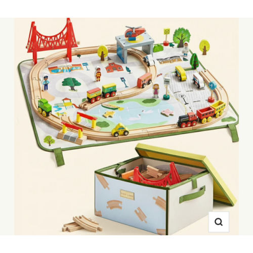 Tiny Land® 110-Piece Wooden Train Set with Folding Storage Box