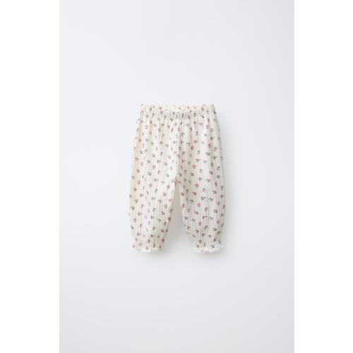 TEXTURED FLORAL PANTS - Ecru | ZARA United States