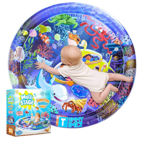 Premium Tummy Time Water Mat, Extra Large Multi-Stage Activity Center Promoting Baby Motor & Sensory Development, Inflatable Playmat Visual Stimulation Gift Infants Toddlers Boys Girls