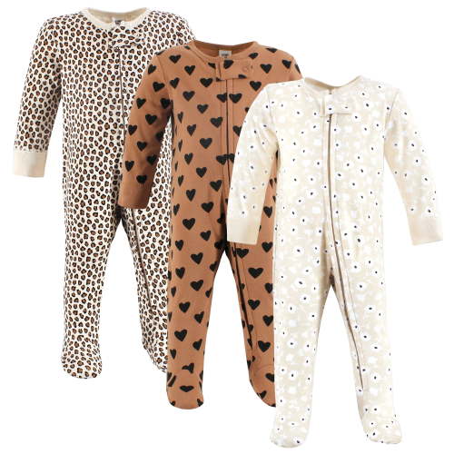 Hudson Baby Infant Girls Cotton Sleep and Play, Cinnamon Hearts, Newborn
