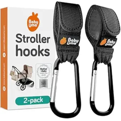 Baby Uma Stroller Hooks for Bags (2 Pack) - Universal Stroller Clips and Hooks, Non-Slip with One-Hand Opening, 11 lb Weight Capacity, Baby Travel Essential