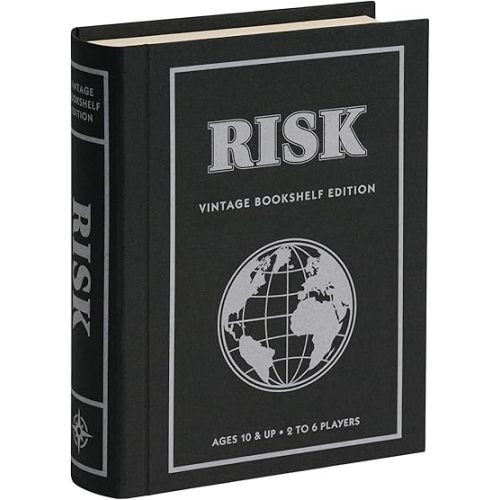 WS Game Company Risk Vintage Bookshelf Edition, Linen Wrapped Book Box & Slipcase - Secret Mission Variant & 6 Armies - Strategy Board Games for Adults & Kids, Ages 10+