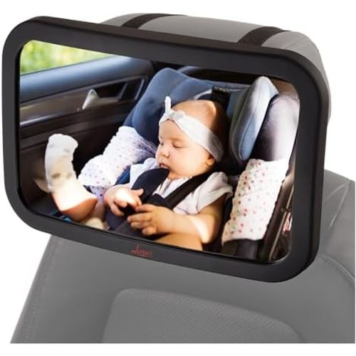Lusso Gear Baby Car Mirror - Shatter-Resistant Glass & Stable Rear-Facing Headrest Mount - Wide-Angle Baby Mirror for Car Backseat View - Auto Essentials for Babies - 11.5 in, Black