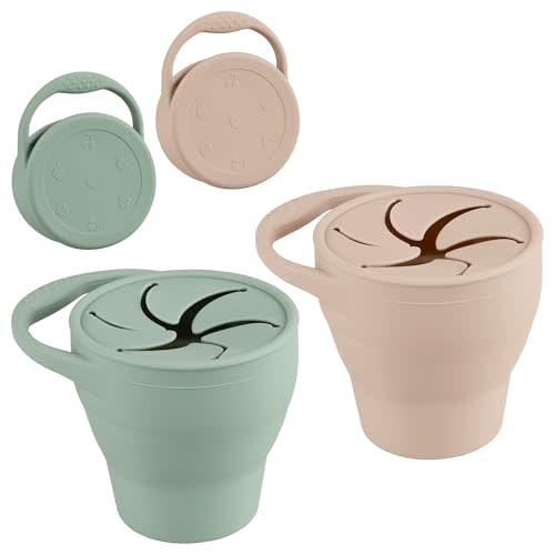 Nothomme Snack Containers, Silicone Snack Cups for 6-12 Months Toddlers - Pack of 2 Food Grade Silicone Snack Cups with Grip Handle for Baby Led Weaning, Unbreakable (Color 2)