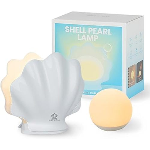 Shell Bedside Table Lamp with Wireless Charger - Stepless Dimmable Nightstand Light for Bedroom & Dorm - Aesthetic Shell Mood Lamp, Decor Gift for Birthday, Valentine's Day