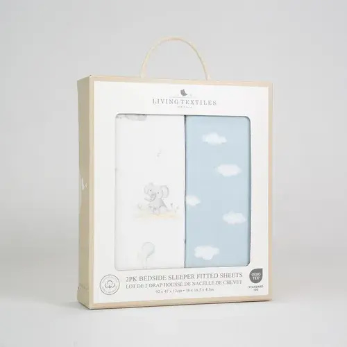 Living Textiles Bedside Sleeper Fitted Sheet 2 Pack Elephant Playtime | Baby Bunting NZ