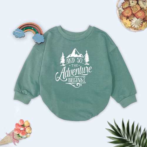 Handmade Adventure Begins Baby Romper: Gender Neutral Camping Outfit