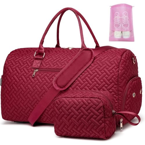 Duffle Bag for Travel, Weekender Bag with Shoe Compartment, Carry On Overnight Bag for Women with Toiletry Bag, Gym Bag with Wet Pocket, Hospital Bags for Labor and Delivery Beige
