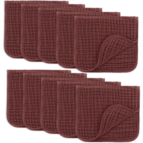 Comfy Cubs Muslin Burp Cloths 20" x 10", Pack of 10 - Large, 6-Layer, Ultra Absorbent 100% Cotton for Baby Drool and Messes - Soft, Safe & Gentle Baby Burp Cloths Set for Boys & Girls - Wine