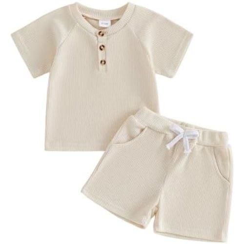 MERSARIPHY Toddler Baby Boy Clothes 6 12 18 Months 2T 3T Summer Outfit Waffle Knitted Stripe Casual T-shirt Tops Shorts Sets