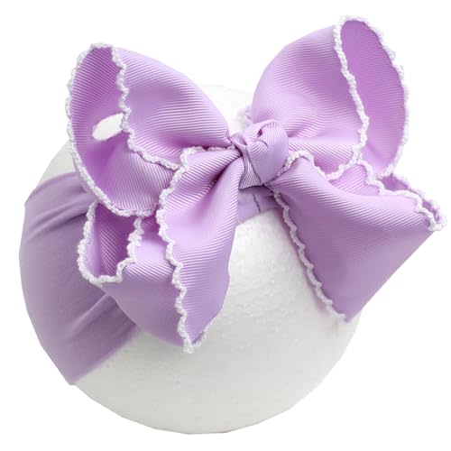 6'' Jumbo Purple Baby Girls Bow Headbands, Handmade Grosgrain Moonstitch Boutique Baby Headwraps, Super Stretchy Soft Nylon Headbands for Newborns, Infants & Toddlers