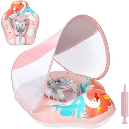 Free Swimming Baby Inflatable Baby Swim Float with Sun Canopy Size Improved Infant Pool Floaties Swimming Pool Toys for The Age of 3-36 Months