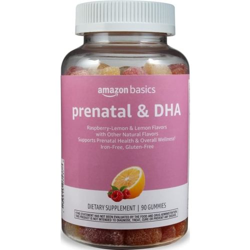 Amazon Basics Prenatal & DHA Gummy, Raspberry & Lemon Flavor, 90 Count (Previously Solimo)