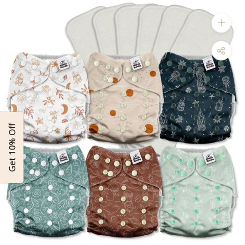 POCKET DIAPER 3.0 WITH INSERTS - 6 PACK(A-Seashore)