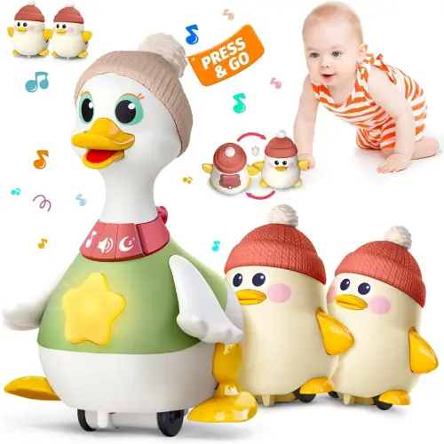 Musical Lullaby Crawling Duck Toy - Interactive Baby Toy with Waddling & Calming Lights for Tummy Time, Bedtime & Crawling Training | BPA-Free Infant Gift for 6-12 Months