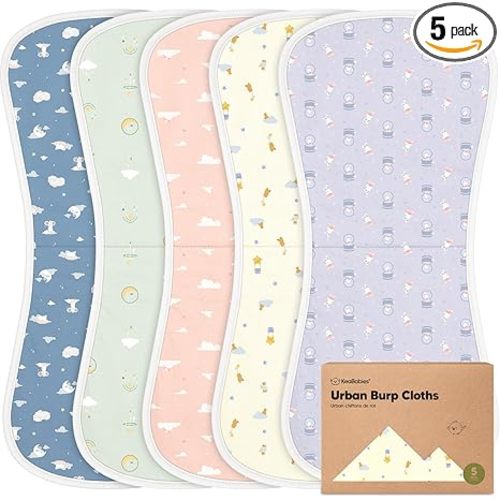 Organic Burp Cloths Baby Boy & Girl - 5-Pack Super Absorbent Cotton Burping Cloths for Babies, Soft & Plush Newborn Spit Up Rags, Infant Towels for Milk Spit Up, Unisex, Large 21" x 10" (Dreamers)