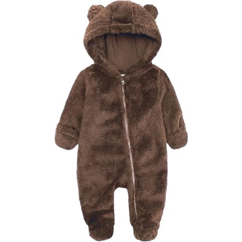 Newborn Winter Romper Fleece Hooded Jumpsuit Snowsuit Warm Outfits Zipper Outwear for Infant