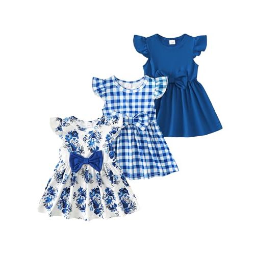 Toddler Baby Girl Dress Clothes 3 Pack Cute Bow Fly Sleeve Summer Dresses