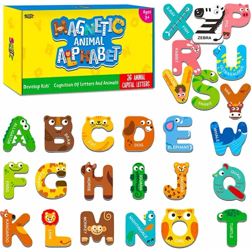 Large Size Magnetic Letters, Cute Animal Alphabet ABC Magnets for Fridge Colorful Uppercase Animals Toys Set Educational Spelling Learning Games for Kids, Toddlers 3 4 5 Years Old