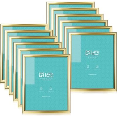 LaVie Home 8x10 Picture Frames (12 Pack, Gold) Simple Designed Photo Frames for Wall Mount Display, Set of 12 Classic Collection