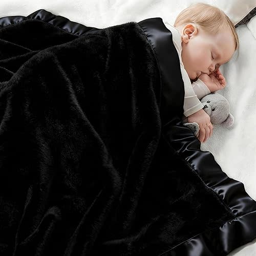 Pro Goleem Fleece Baby Blanket with 2 Inch Satin Trim Soft Anti-Static Plush Blanket for Boys and Girls Christmas Baby Gifts for Babies Black 30''x40''