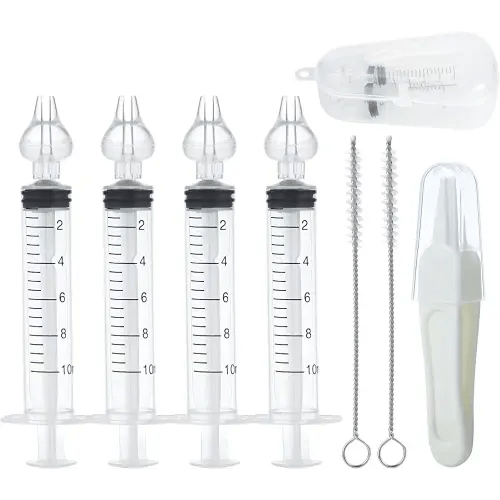 PandaEar Baby Nasal Irrigator with Portable Box, Professional Baby Nasal Irrigator with Tweezers & Cleaning Brush for Newborn Infants Kids Children, High Quality and Clean Silicone Nasal Tips, 4pcs