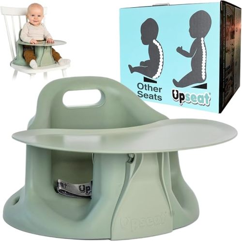 Upseat Baby Floor Seat Booster Chair for Sitting Up with Removable Tray for Meals and Playtime, Developed with Physiotherapists for Safe and Healthy Hip Development and Posture, Made in Canada (Sage)