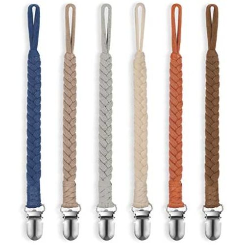 POKIPAW Pacifier Clip for Boys and Girls, 6 Pack Baby Pacifier Holder Leash 100% Handmade Braided Fits All Pacifiers & Teething Toys Modern Unisex Baby Gift