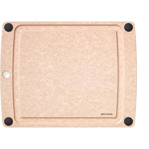 Epicurean All-In-One Cutting Board with Non-Slip Feet and Juice Groove, 14.5" × 11.25", Natural/Black