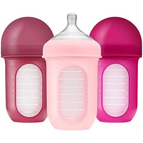 Boon Nursh Silicone Baby Bottles - Pink - 8 Oz - 3 Count